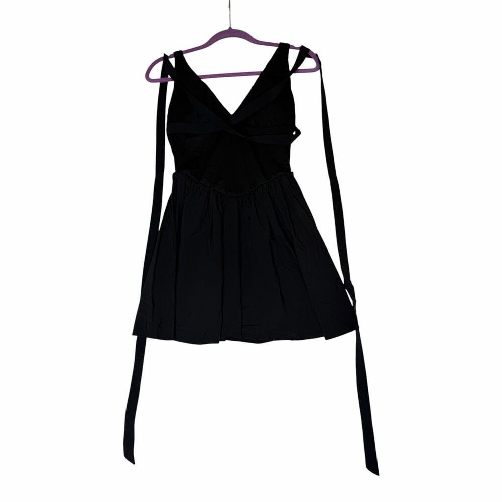 NEW Halara XS Black V‎ Neck Wrap Tie Fit & Flare Mini Dress